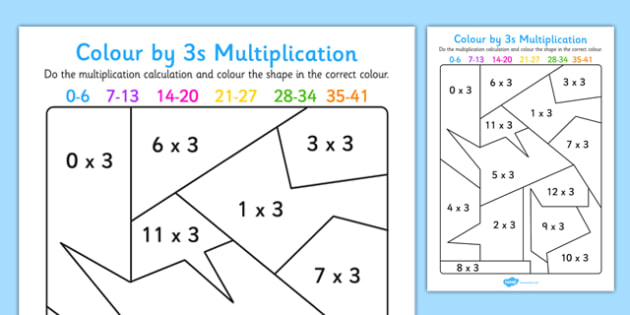Colour by 3s Multiplication Activity Worksheet - Twinkl