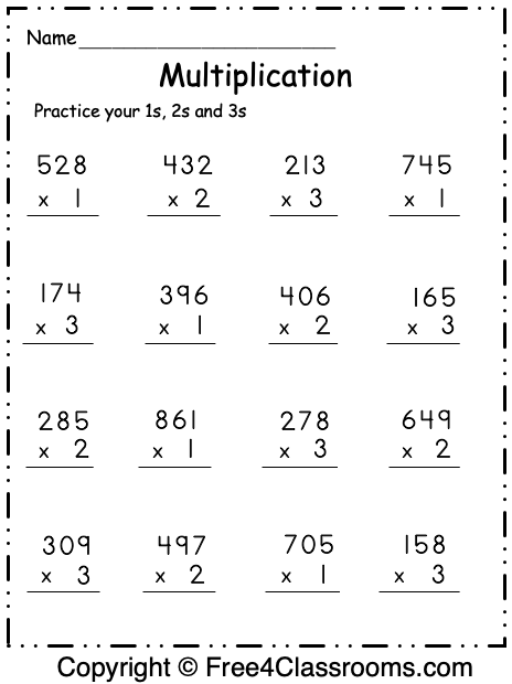 Free Multiplication Worksheet - 1s, 2s and 3s - Free Worksheets ...