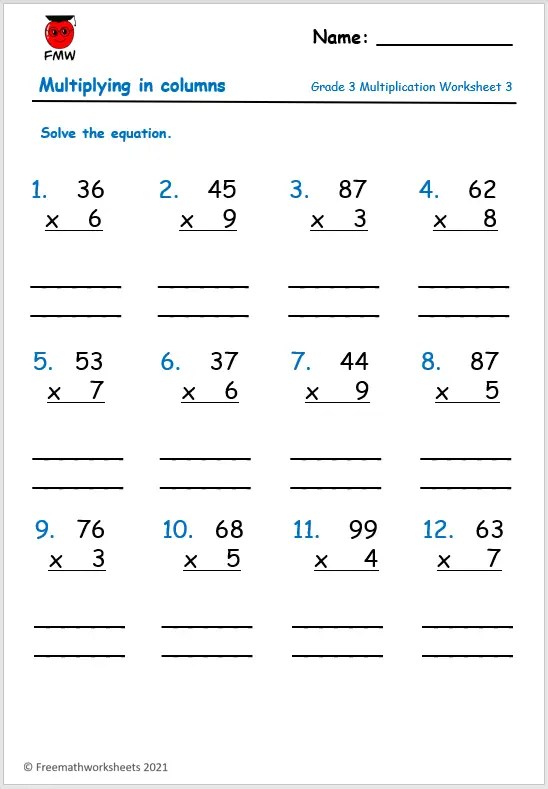 Grade 3 Multiplication Worksheets | Free Worksheets | Printables
