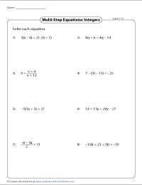 3 step algebra equations worksheet
