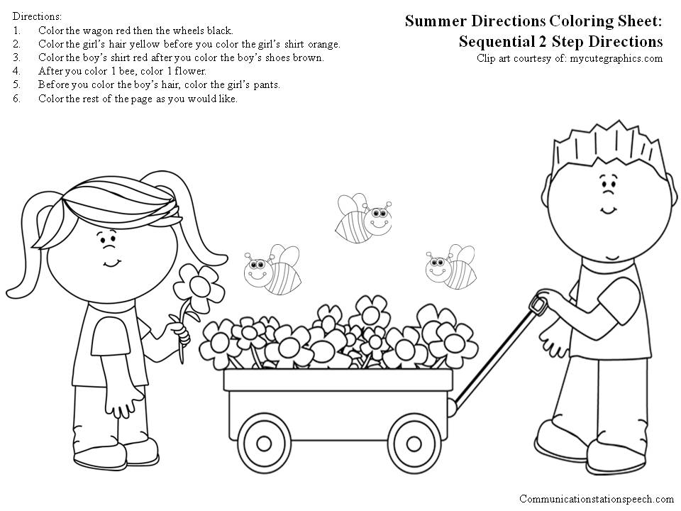 Summer Directions Coloring Sheet-Sequential 2 step directions ...