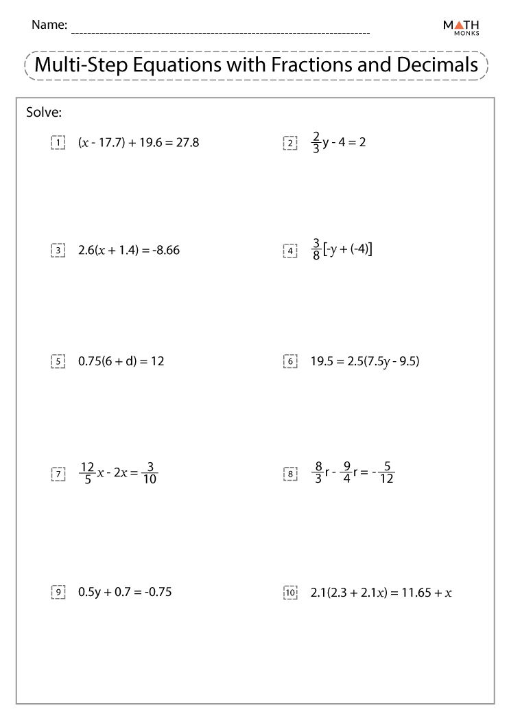 3 step equations worksheet