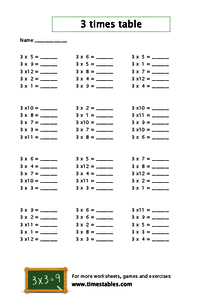 Free 3 times table worksheets at Timestables.com