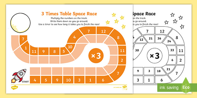 3 Times Table Space Race Worksheet (teacher made) - Twinkl
