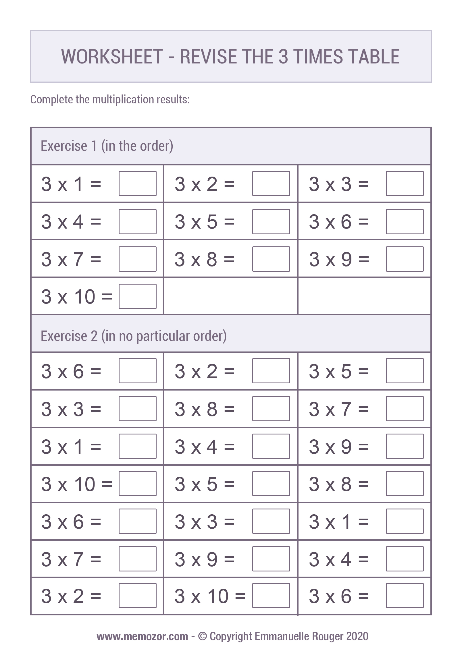 Pretty 3 Times table Chart - Print for free (many colors) | Memozor