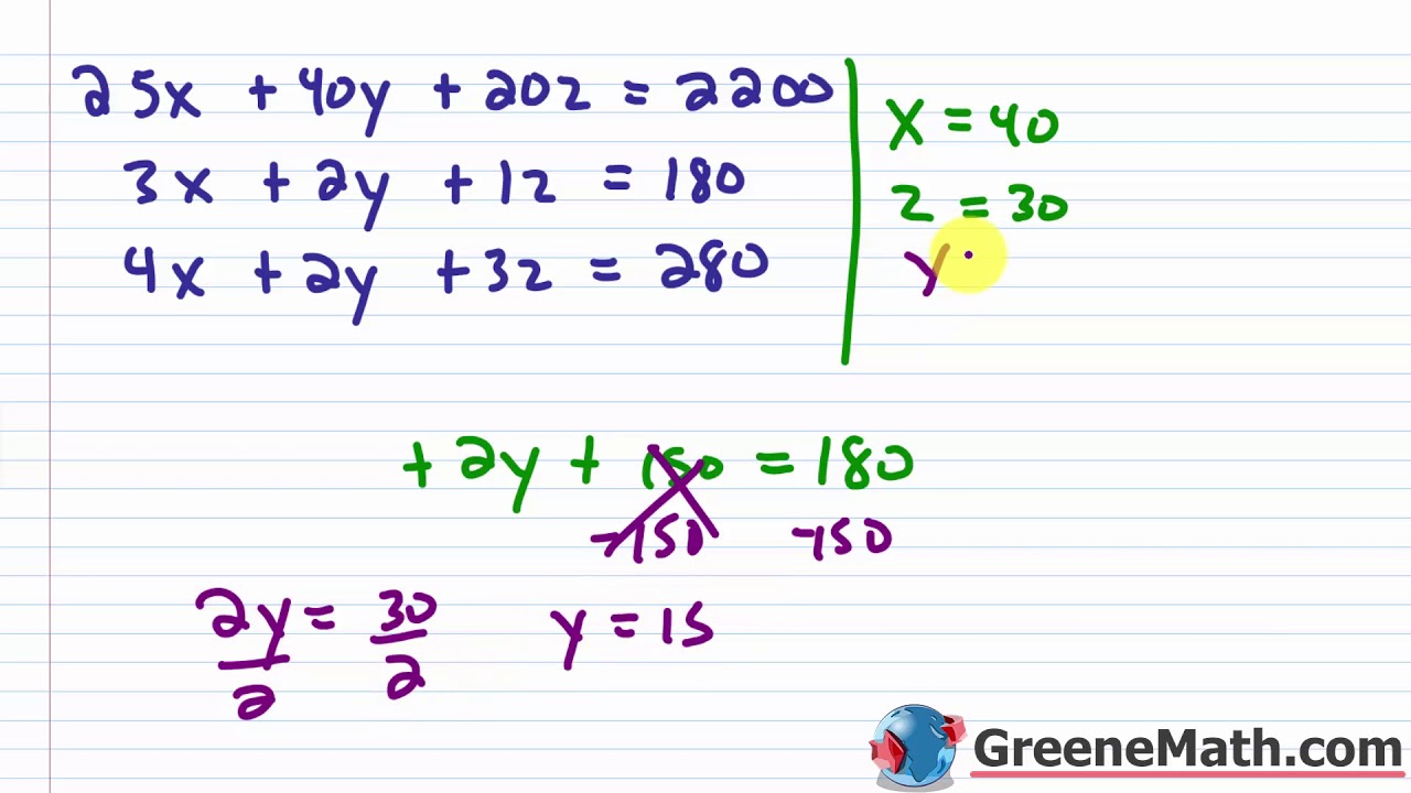 3 variable system of equations word problems worksheet