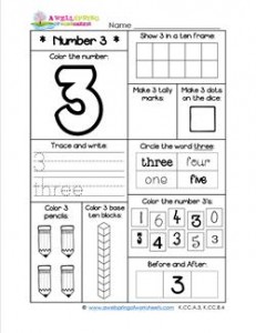 Number Worksheets for Kindergarten | Number 3 Worksheet