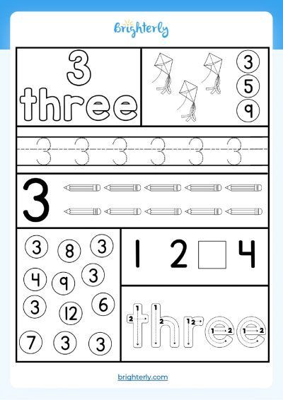 Free Printable Number 3 (Three) Worksheets for Kids [PDFs] Brighterly