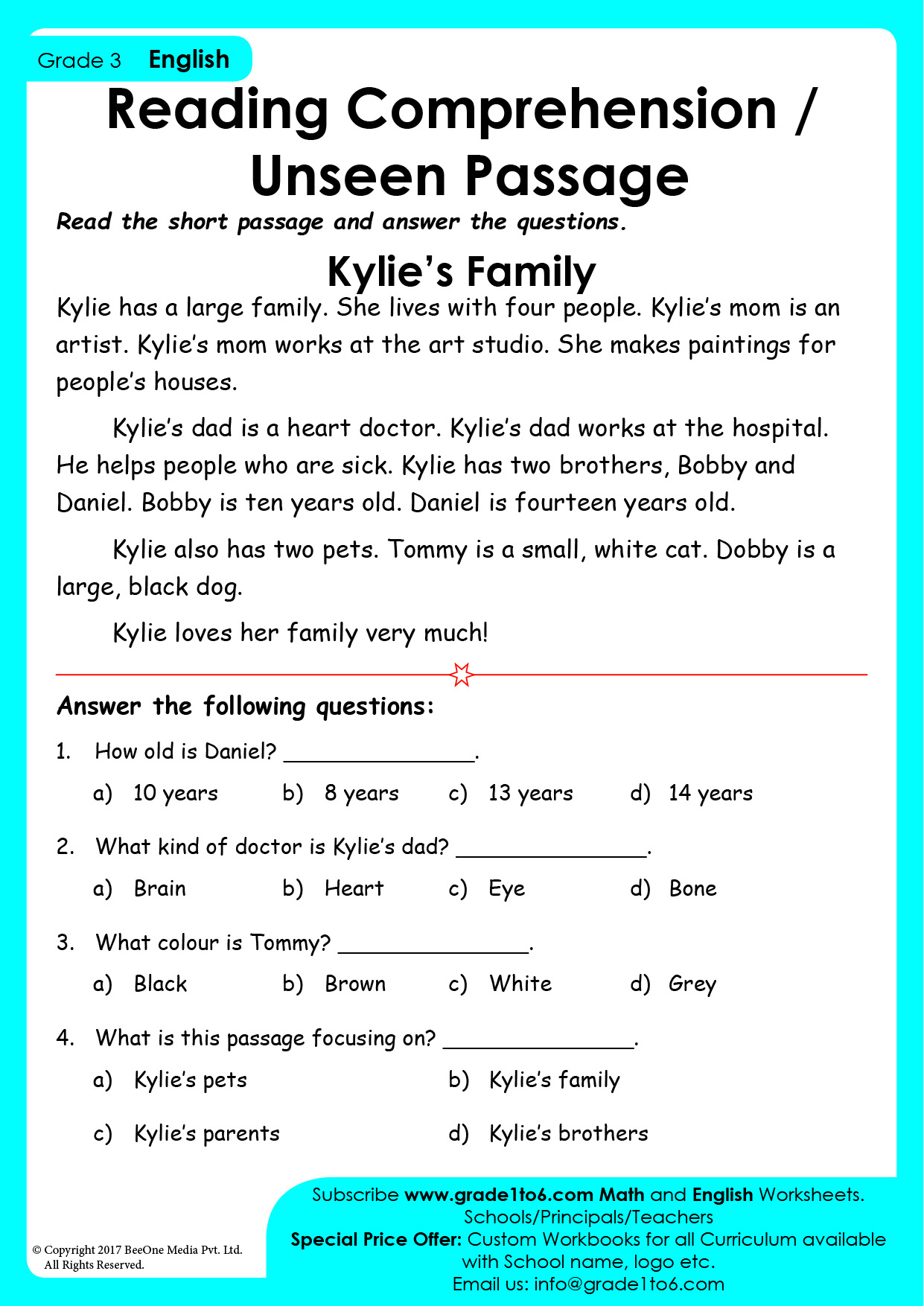 Reading Comprehension Worksheets for Grade 3 | Grade1to6.com