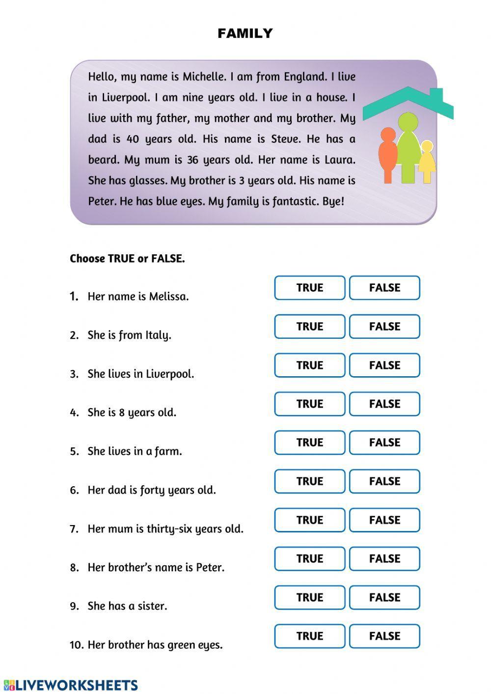 FAMILY reading activities worksheet  