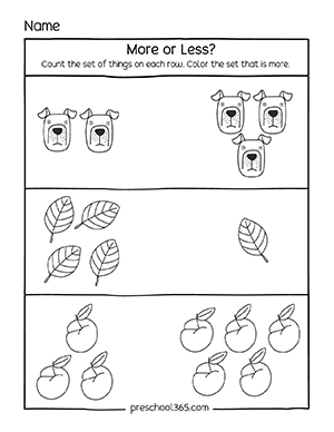 More or Less Activity Sheets for 3-4-year-old preschool children ...