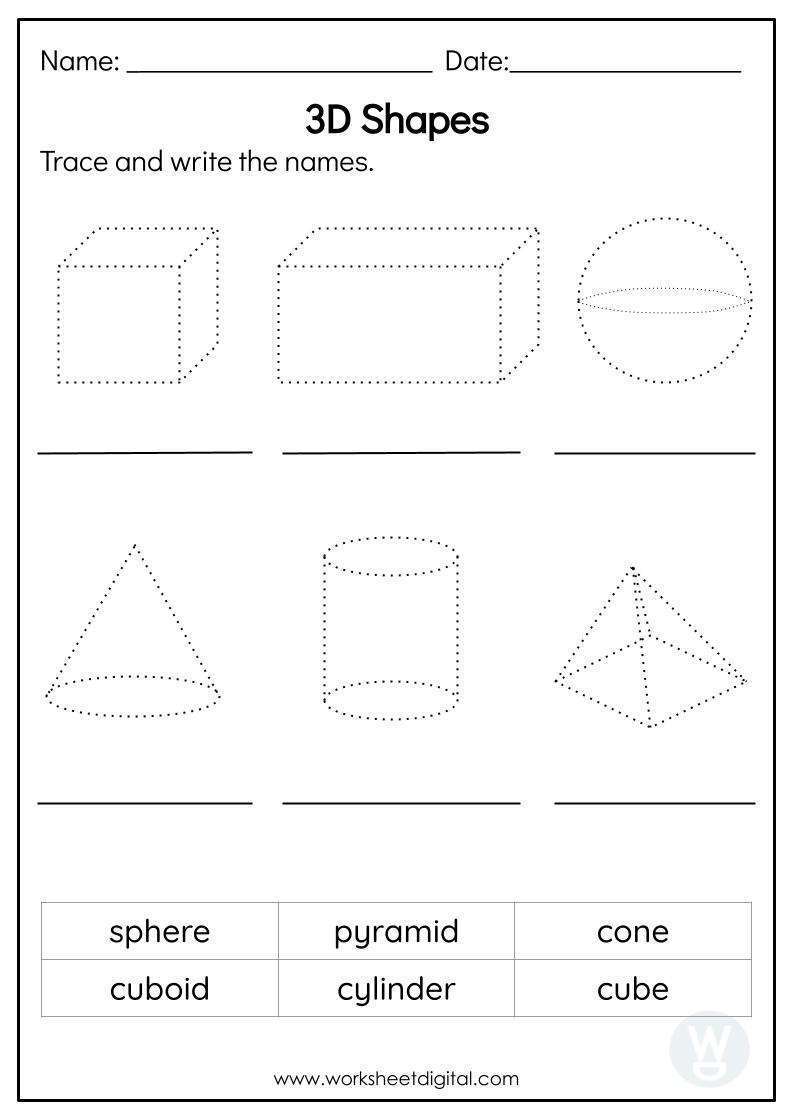 3D Shapes - Worksheet Digital
