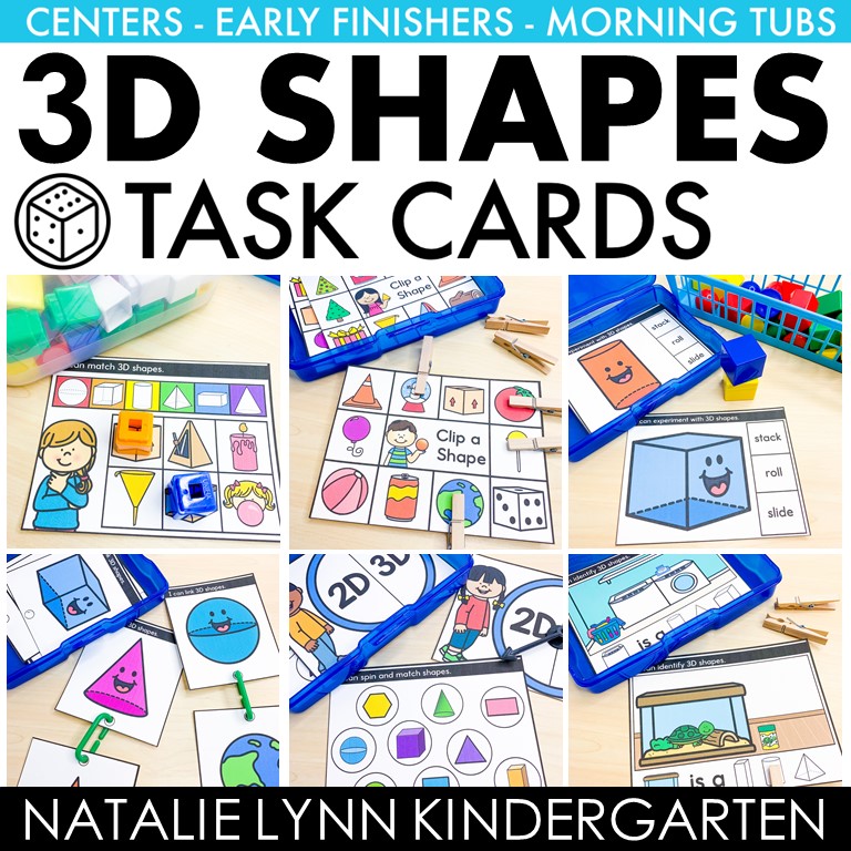 3D Shapes Centers and Activities | Kindergarten Math Center Task Cards