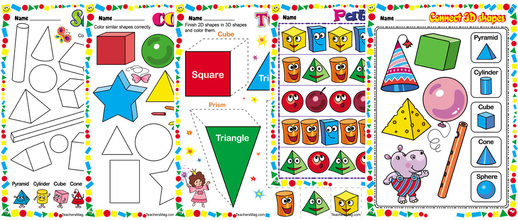 3D Shape Worksheets for Use in Preschool. TeachersMag.com