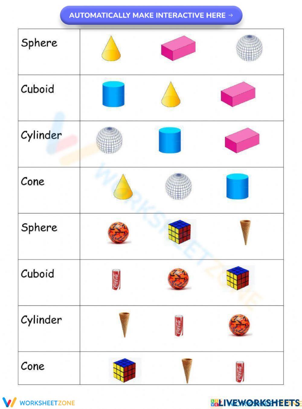 Sorting 2D and 3D Shapes Worksheet for 1st Grade (Free Printable