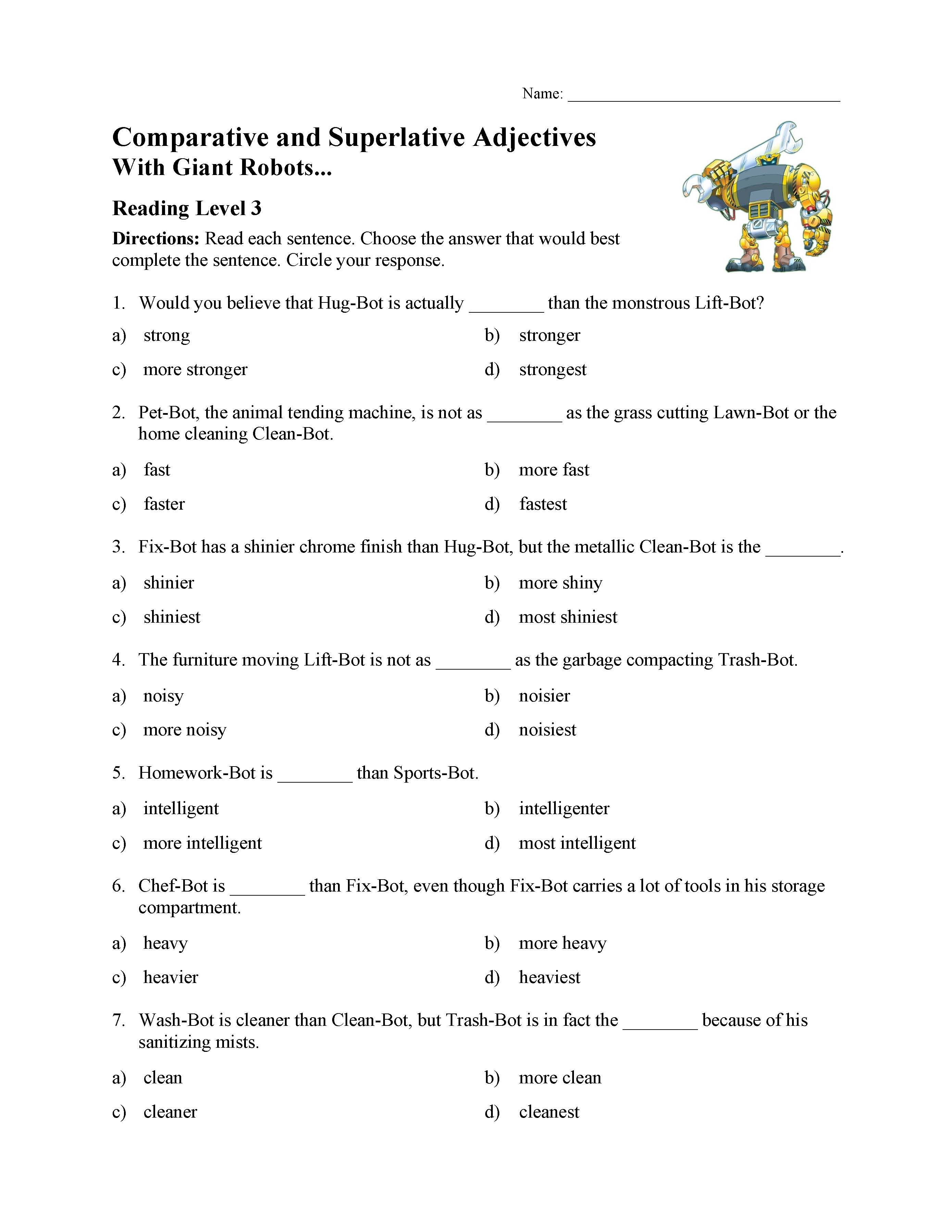 Comparative and Superlative Adjectives Test With Giant Robots ...