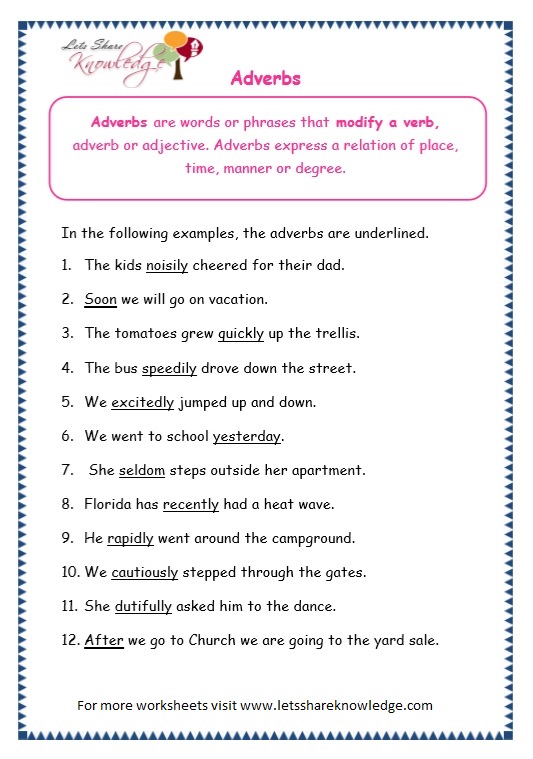 Grade 3 Grammar Topic 16: Adverbs Worksheets - Lets Share Knowledge