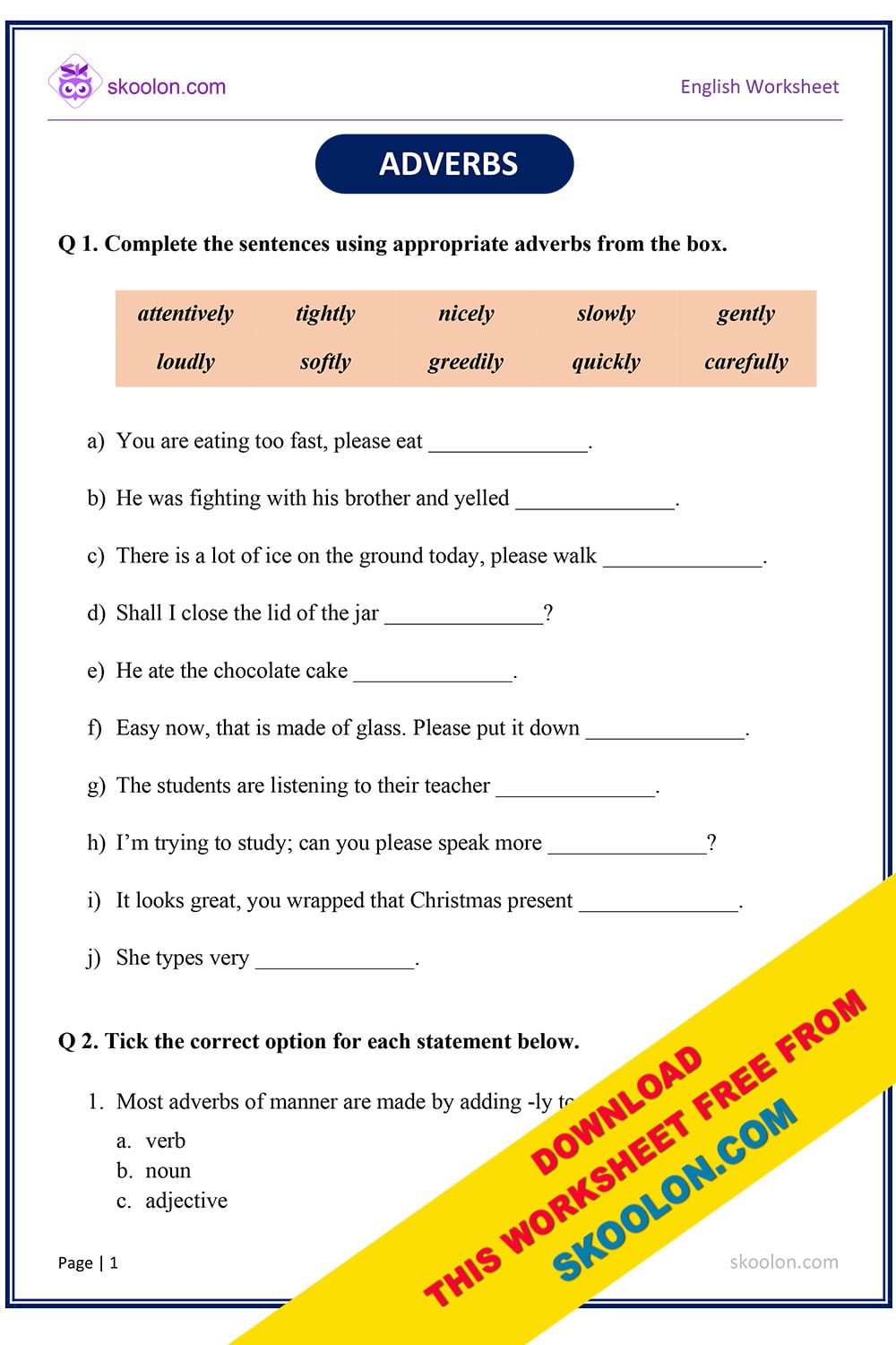 Adverbs Worksheet with Answers - skoolon.com