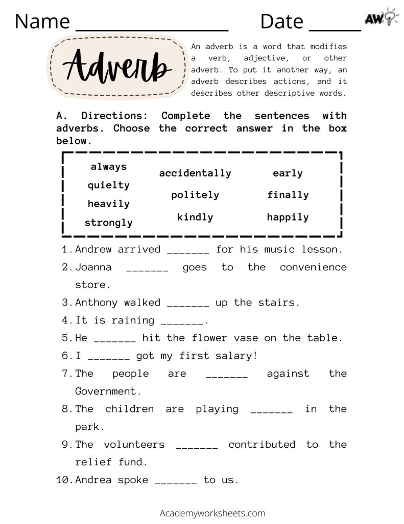 worksheets for adverbs Archives - Academy Worksheets