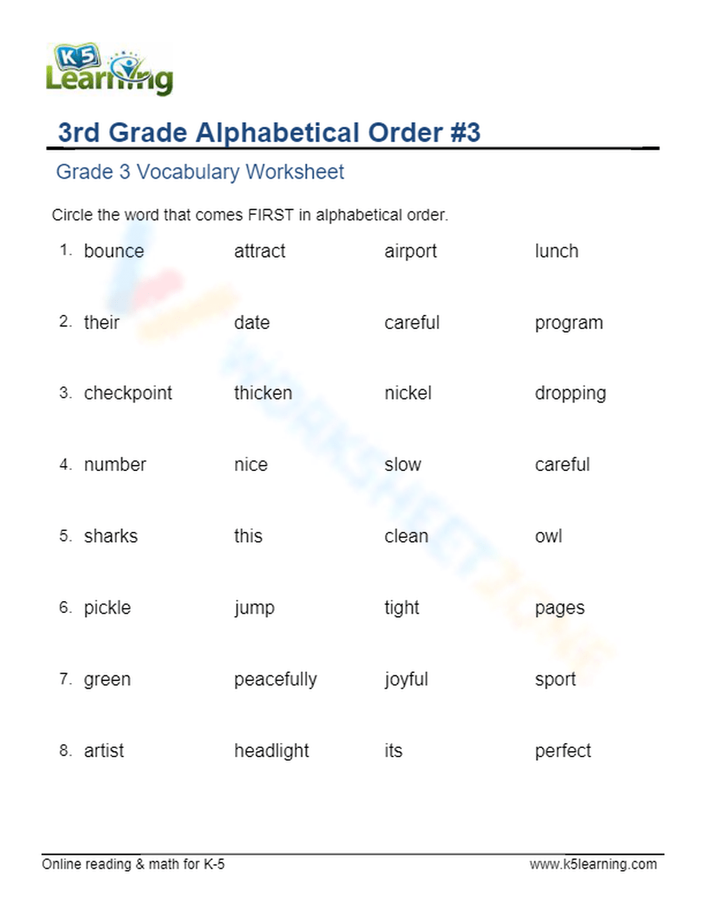 3rd grade alphabetical order worksheet