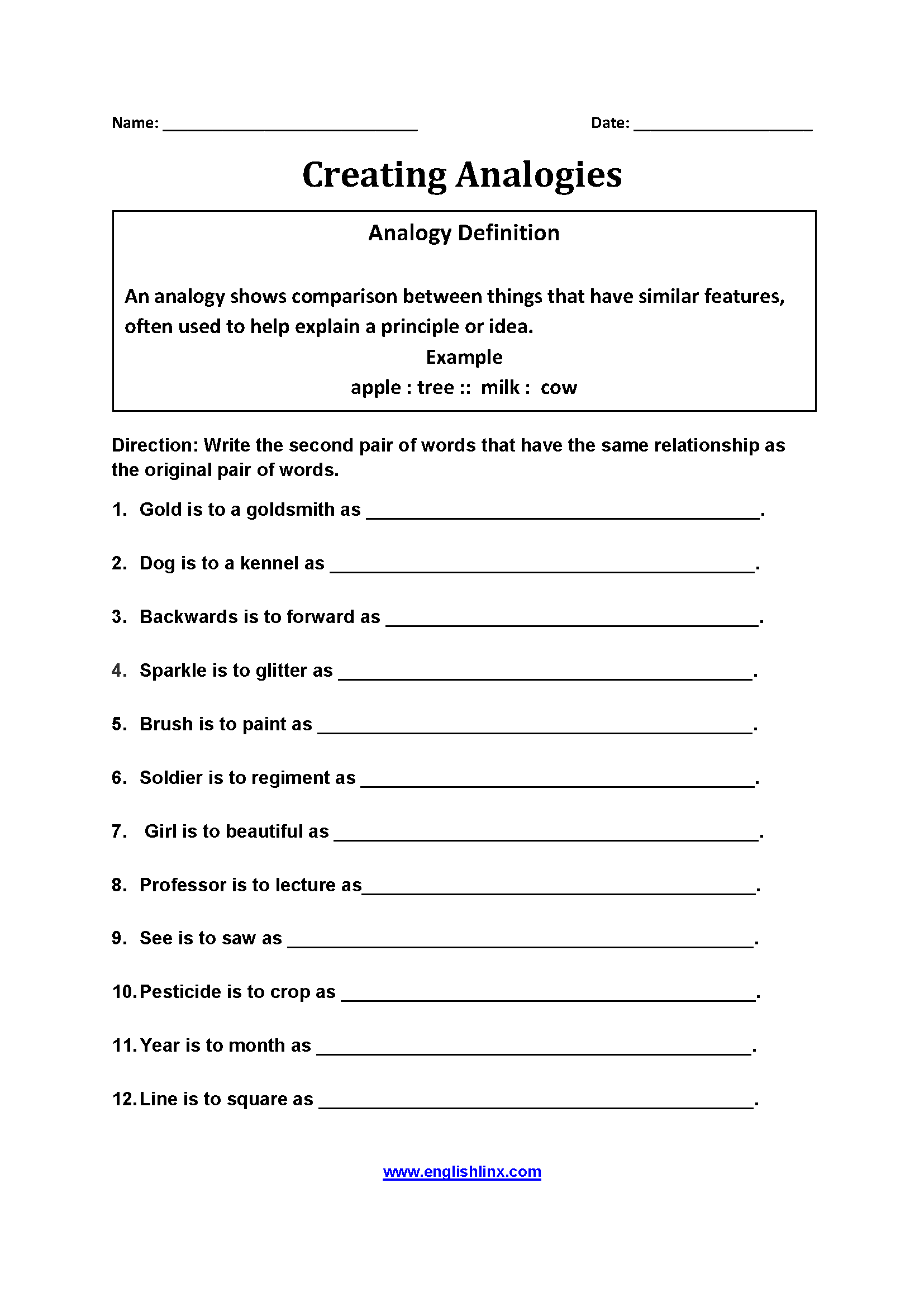 worksheets library | Analogy Worksheets