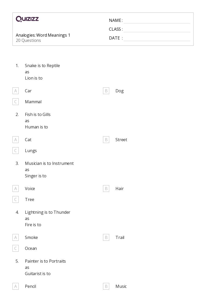 50+ Analogies worksheets for 3rd Grade on Quizizz | Free &  Printable