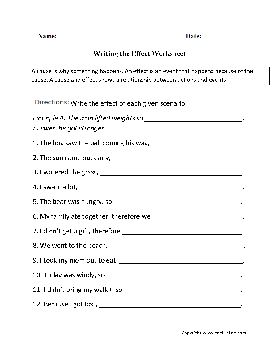 Cause and Effect Worksheets | Writing the Effect Worksheet