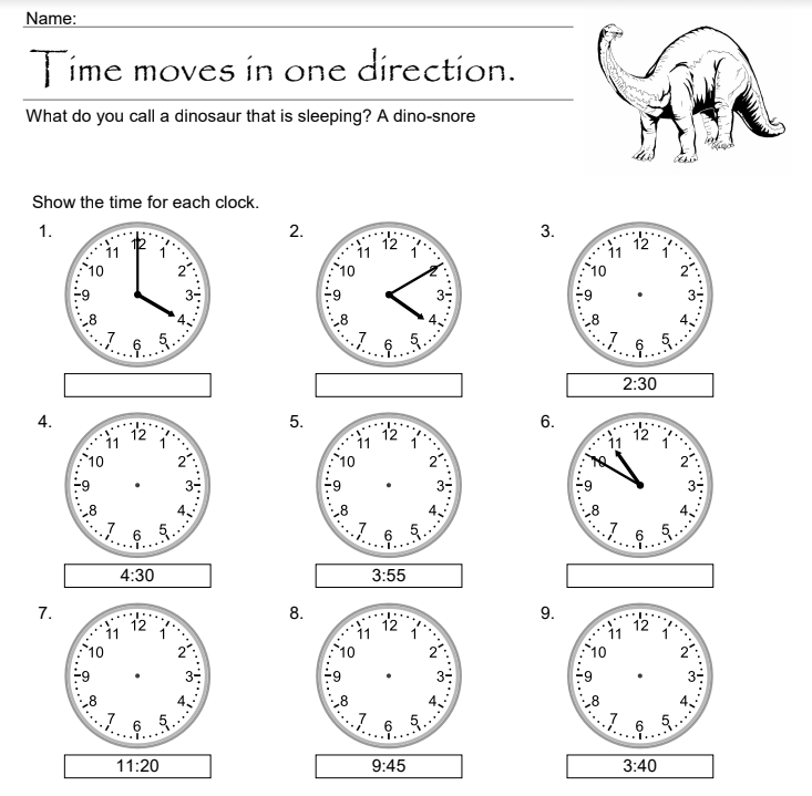 Time moves in one direction. (Clock Worksheet) | Educational Resource