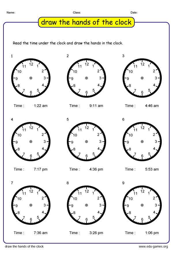 Time Worksheets for grade 3. | edu-games,org