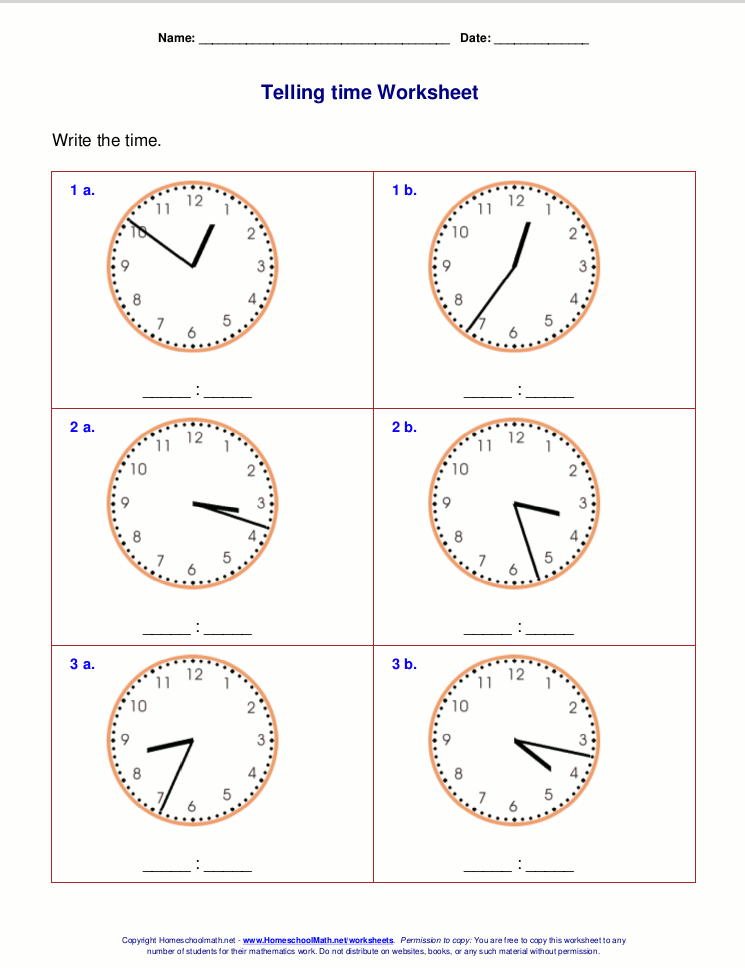 Telling time worksheets for 3rd grade