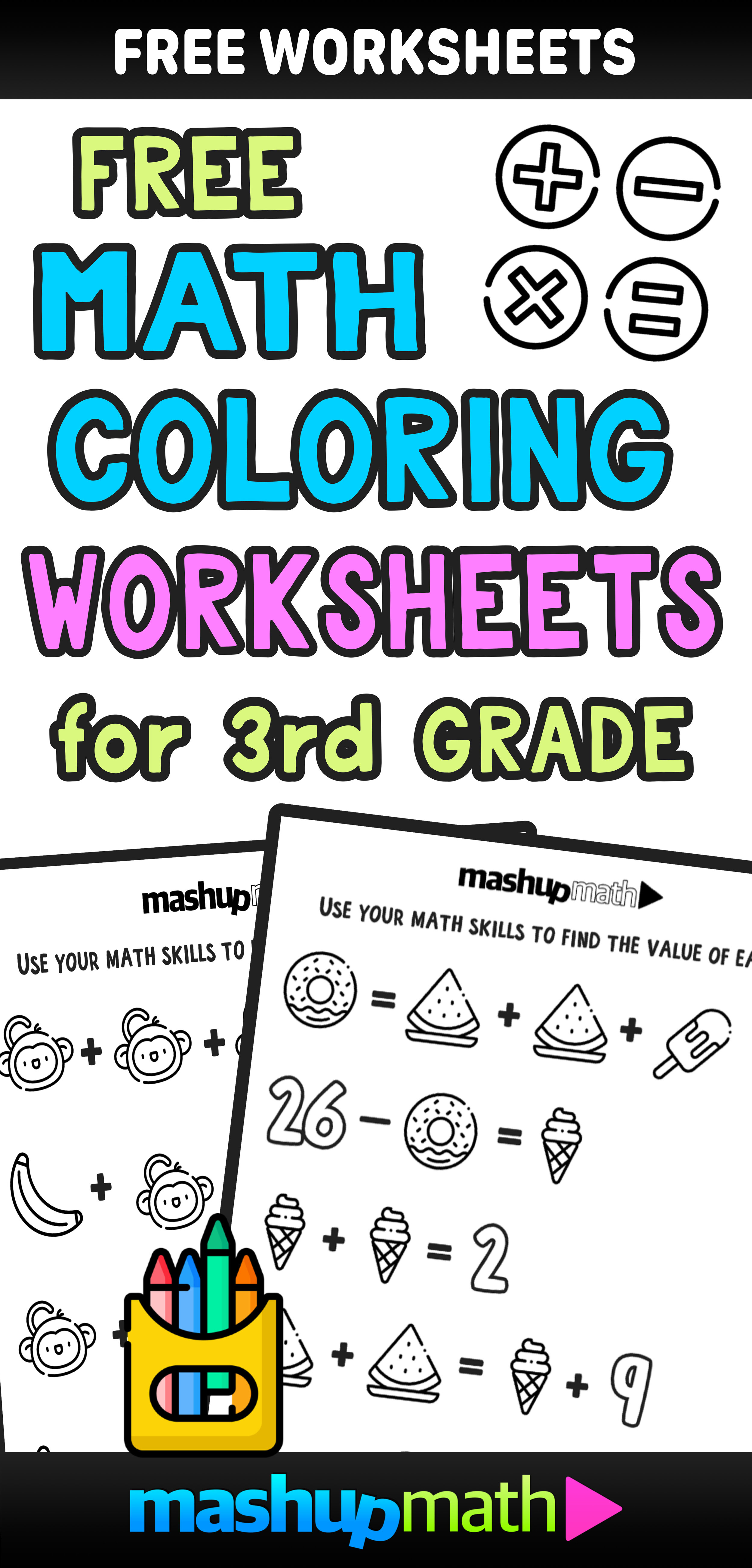 Free Math Coloring Worksheets for 3rd and 4th Grade — Mashup Math