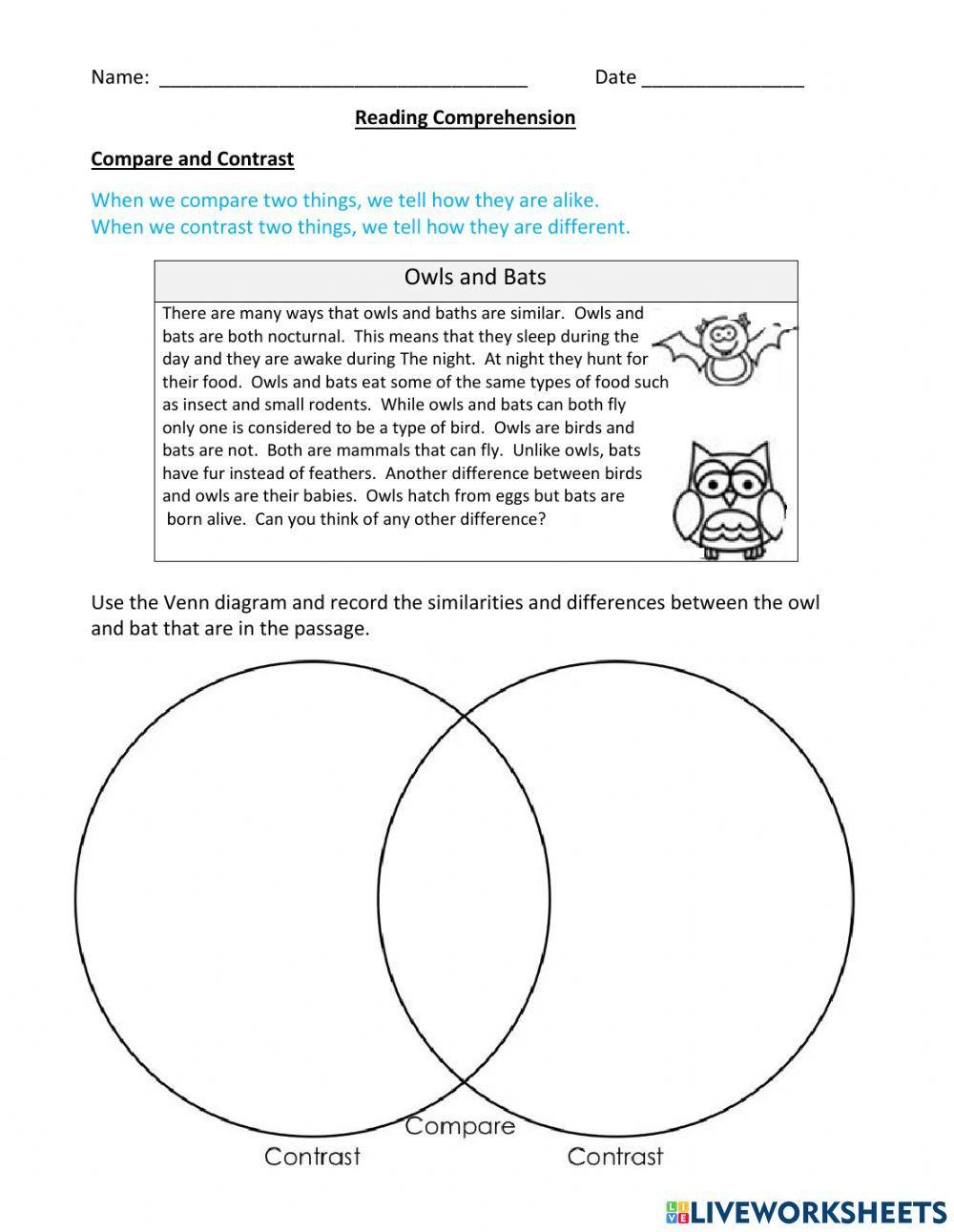 3rd grade compare and contrast passages worksheet