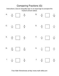 Comparing Fractions [G] Worksheet for 3rd - 4th Grade | Lesson Planet