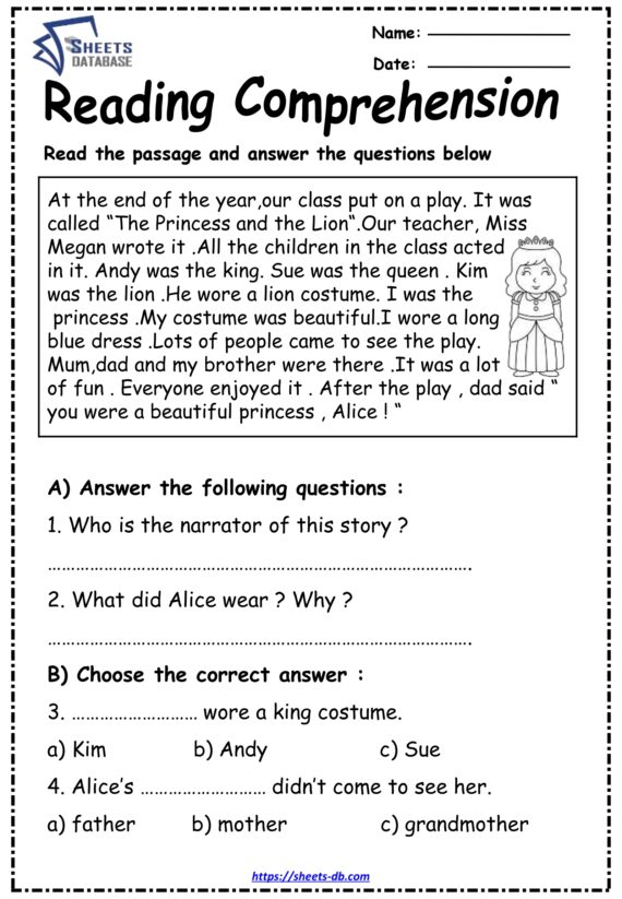 Reading comprehension passages for 3rd grade - Sheets