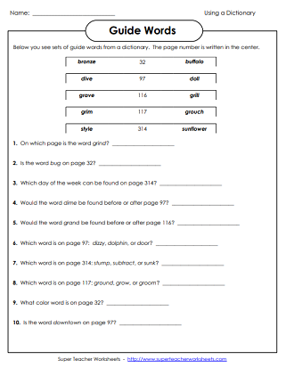 Dictionary Skills Worksheets