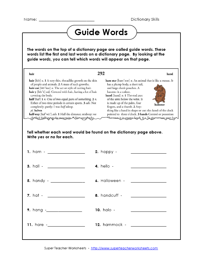 3rd grade dictionary skills worksheet