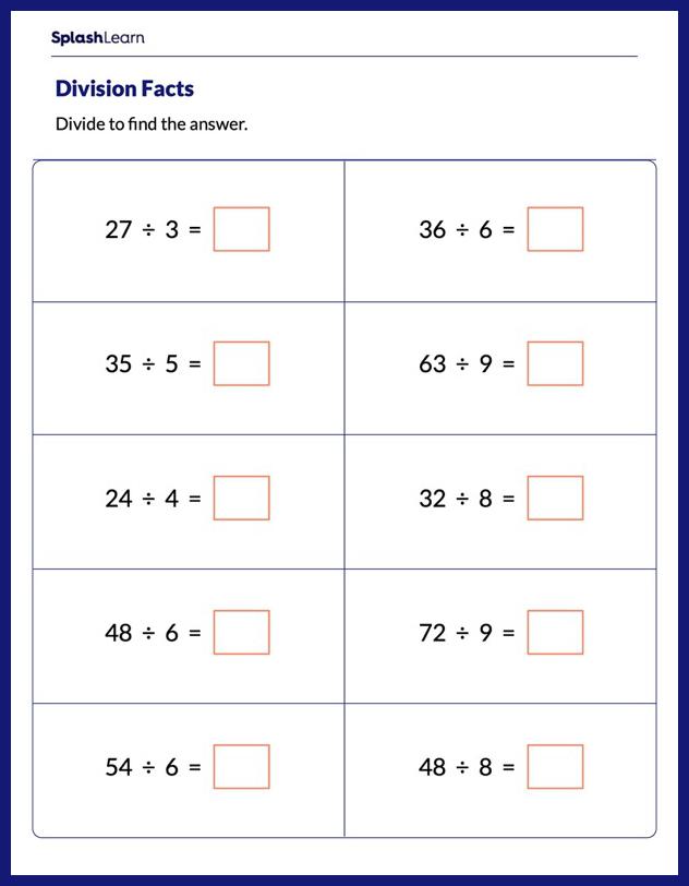 Solve the Division Facts - Math Worksheets - SplashLearn