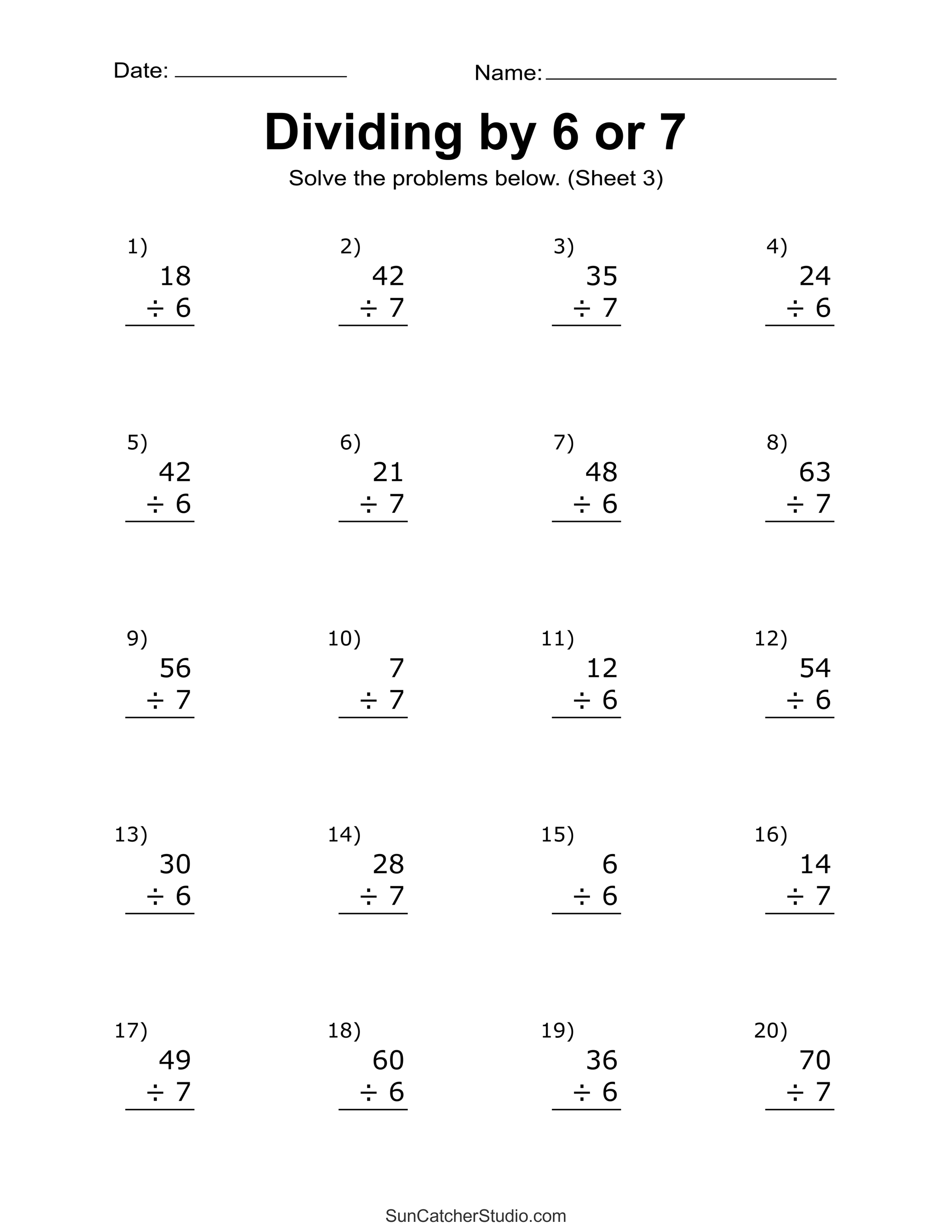 Division Worksheets &  Problems (Free Printable Math Drills) - DIY ...