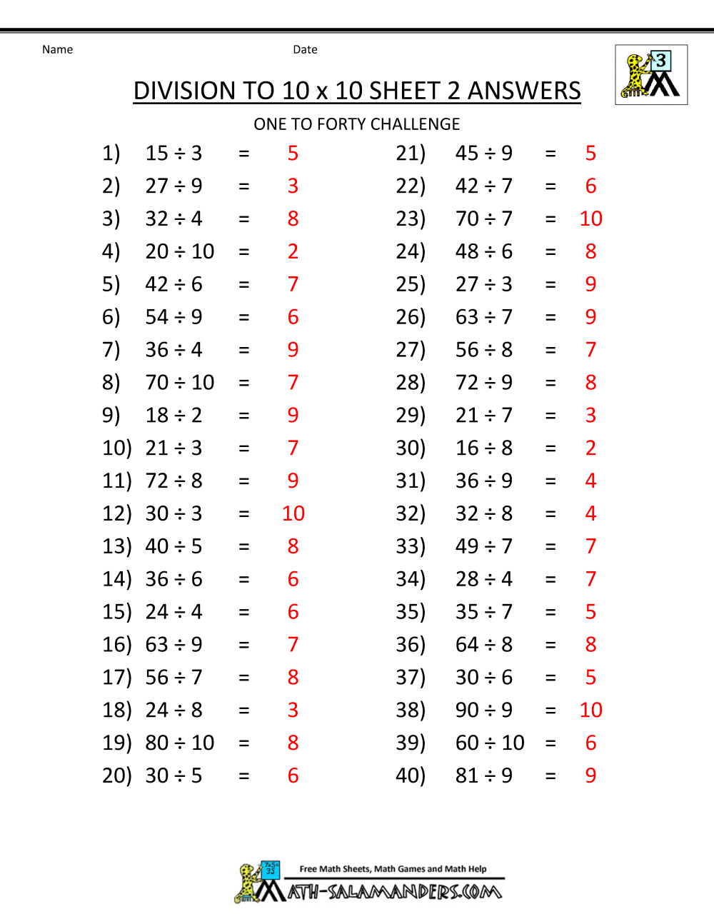 Printable Division Worksheets 3rd &  4th Grade