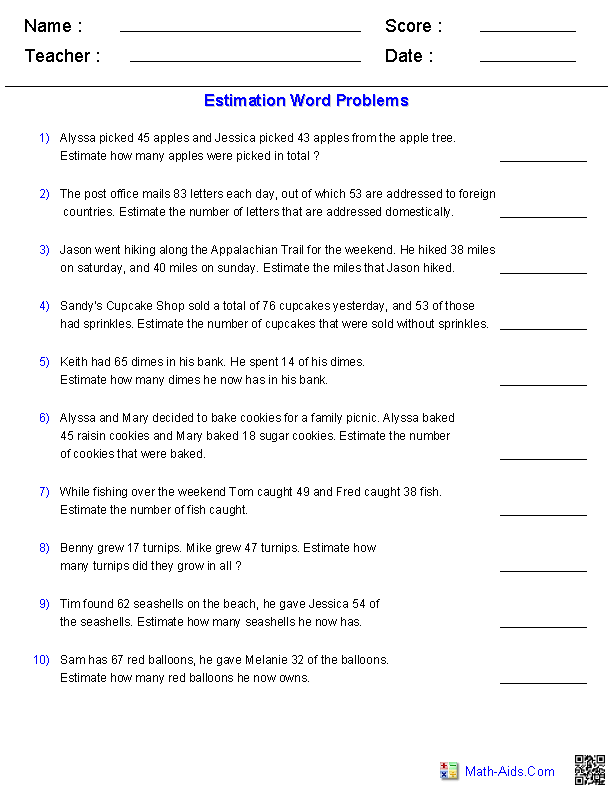 Estimation Worksheets | Dynamically Created Estimation Worksheets ...