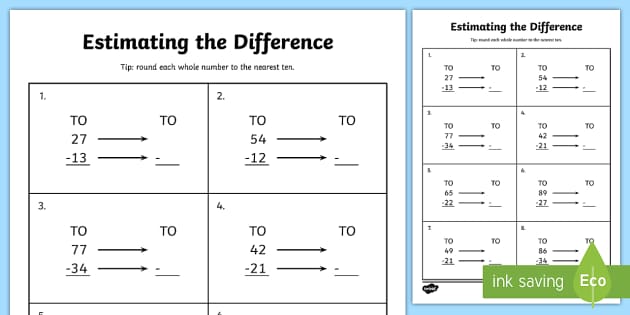 Estimating the Difference Worksheet (teacher made) - Twinkl