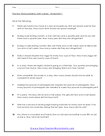 Fraction Word Problems Worksheets