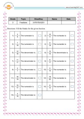 Fractions Worksheets For Grade 3 - www.eLearning24x7.com