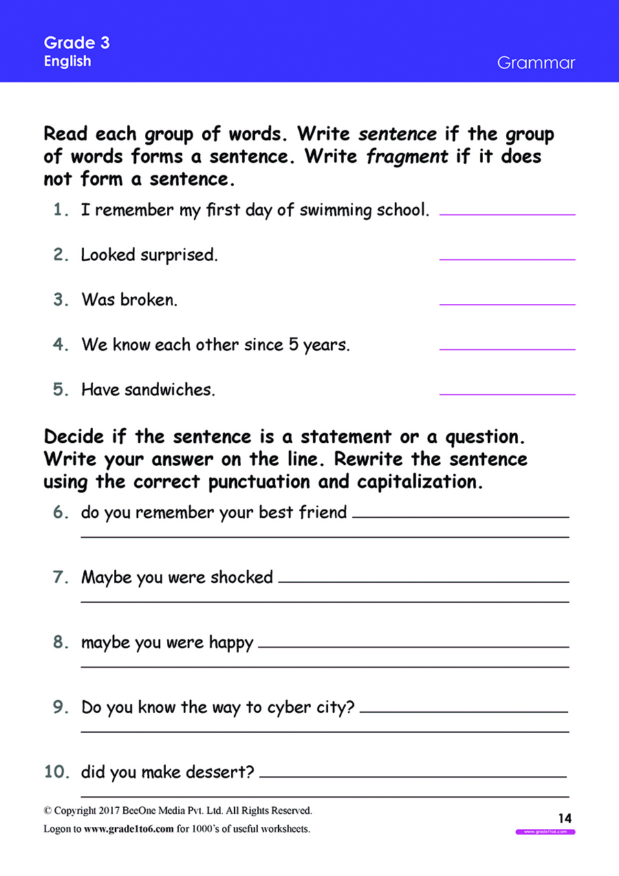 3rd grade grammar worksheet pdf