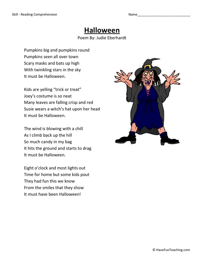 Reading Comprehension Worksheet - Halloween