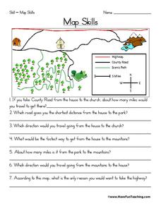 Map Skills Worksheet for 2nd - 3rd Grade | Lesson Planet