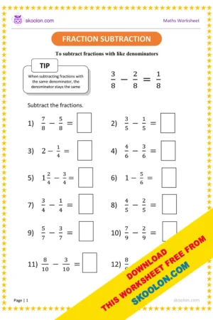 3rd grade math fraction worksheet