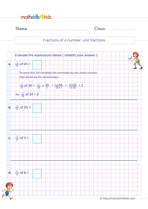 Free printable 3rd Grade fractions worksheets for math practice