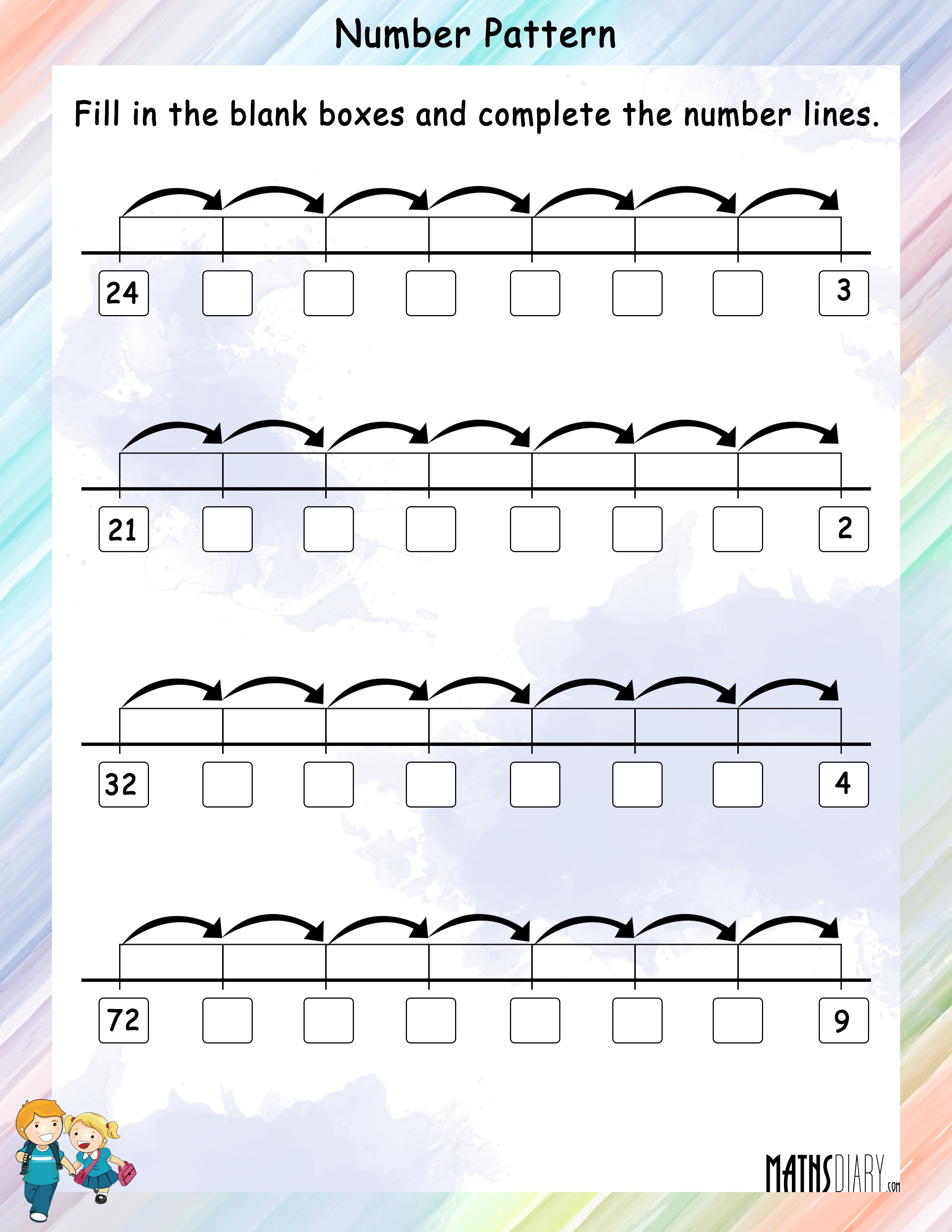Number Pattern on a Number Line - Math Worksheets - MathsDiary.com