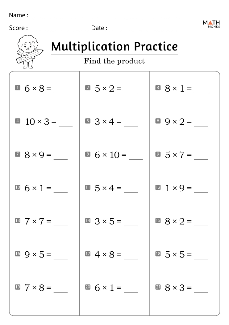 Multiplication Worksheets Grade 3 with Answer Key